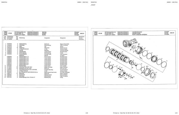 Manitou AL65 AL75 AL95 AL95I JOGGER 722 K 822 K 1022 K Parts Manual 581762