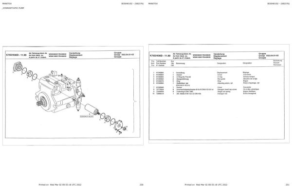 Manitou AL85T AL100T AL 100TI JOGGER 822KI 1022K 1022KI Parts Manual 582376 1