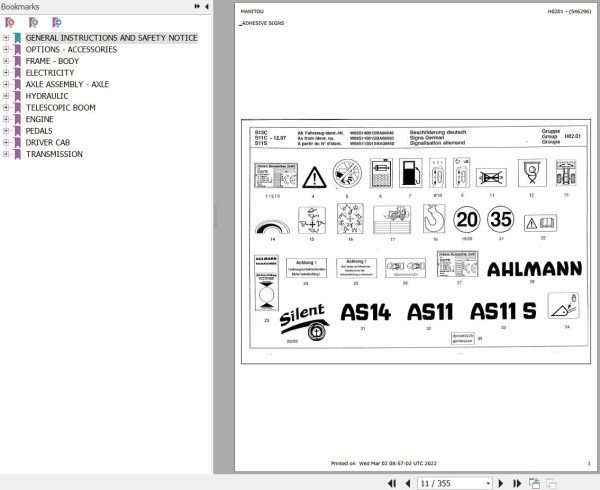 Manitou Articulated Loader AS11 Parts Manual 546296 1