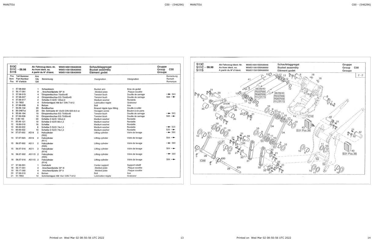 Manitou Articulated Loader AS11S Parts Manual 546296