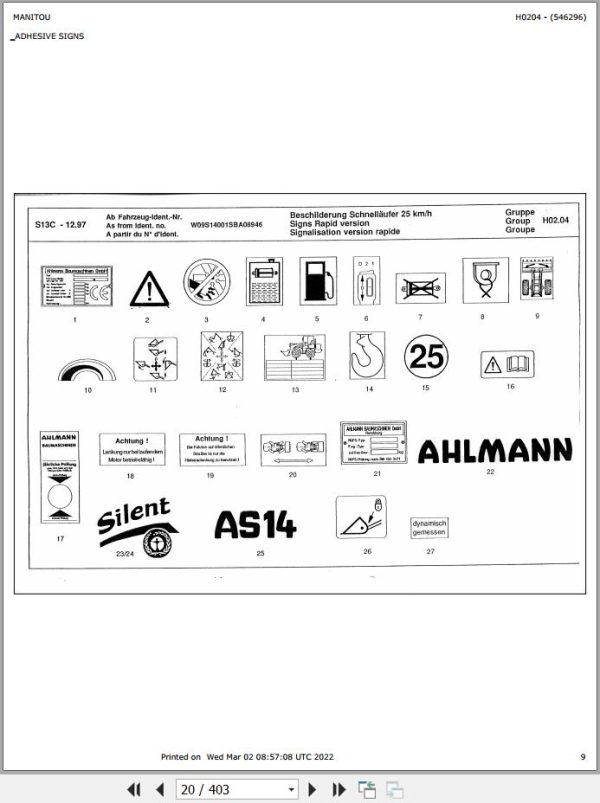 Manitou Articulated Loader AS14 Parts Manual 546296 1
