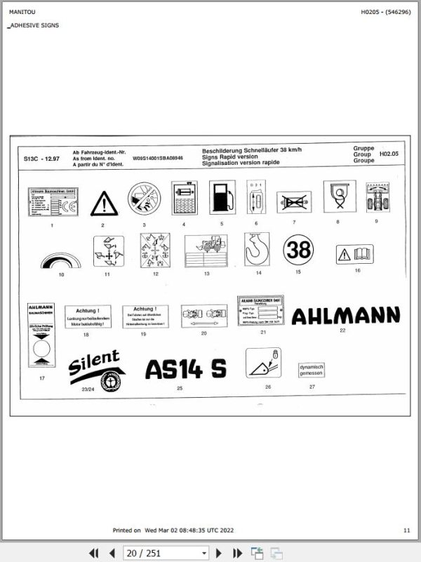 Manitou Articulated Loader AS14S Parts Manual 546296 1