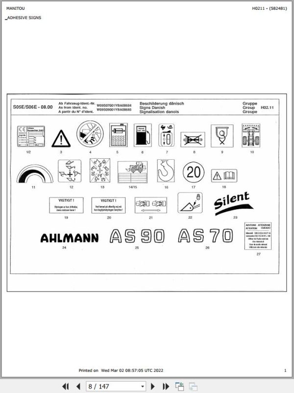 Manitou Articulated Loader AS70 AS90 Parts Manual 582481 1