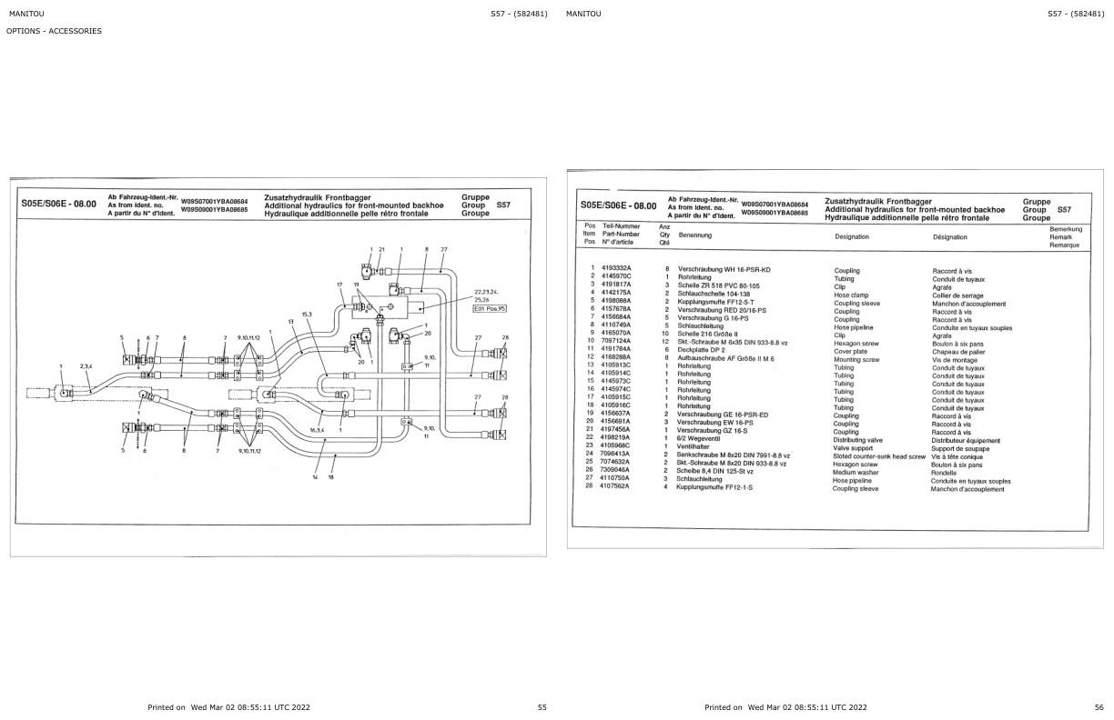 Manitou Articulated Loader AS70 Parts Manual 582481