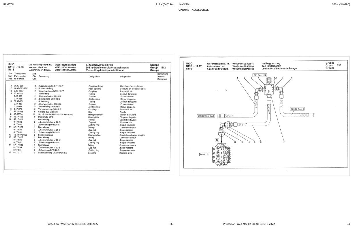 Manitou Articulated Loader AZ14 Parts Manual 546296