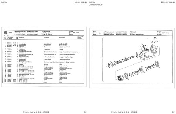 Manitou Articulated Loader JOGGER 822K Parts Manual 581762