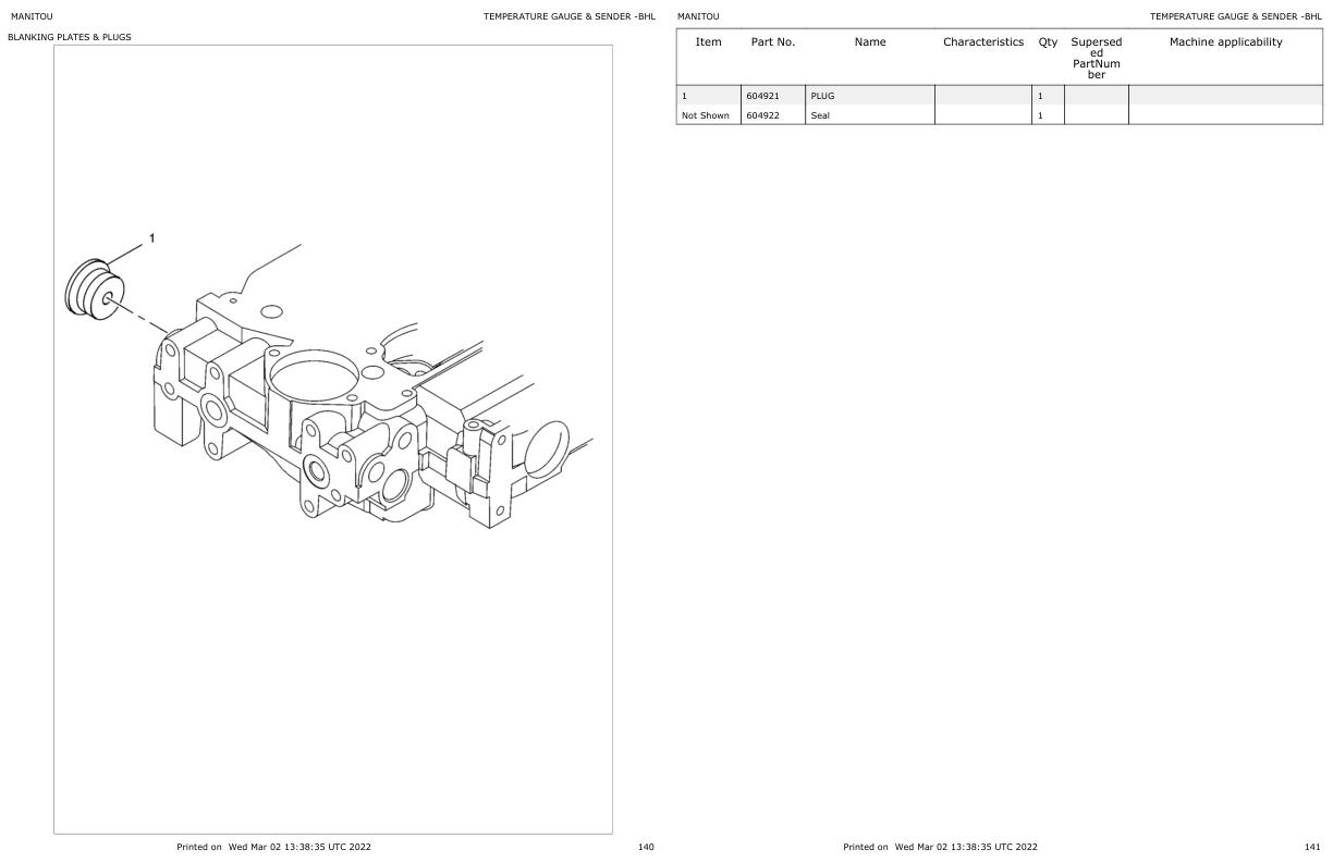 Manitou Backhoe Loader MBL X 920 Parts Catalog