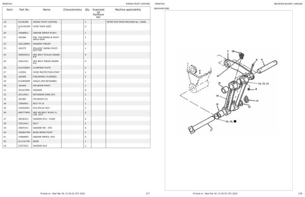 Manitou Backhoe Loader TLB818S Perkins Tier II Parts Catalog 53101052A