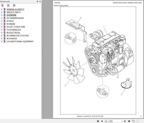 Manitou Backhoe Loader TLB818S Perkins Tier II Parts Catalog 53101052A 1