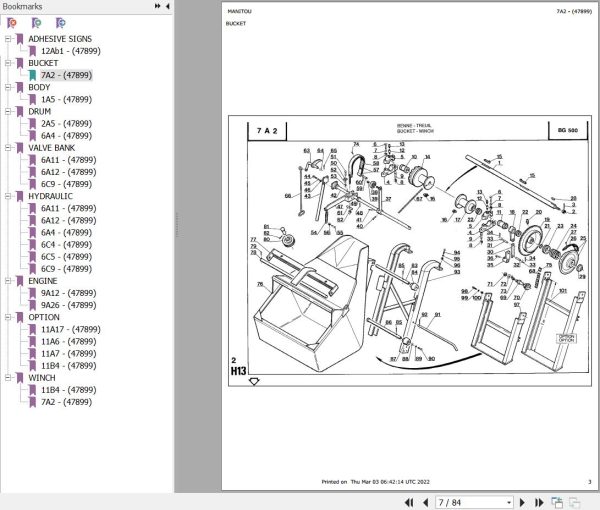 Manitou Concrete Mixer BG 500 MOT HATZ 1D41S Parts Catalog 647899