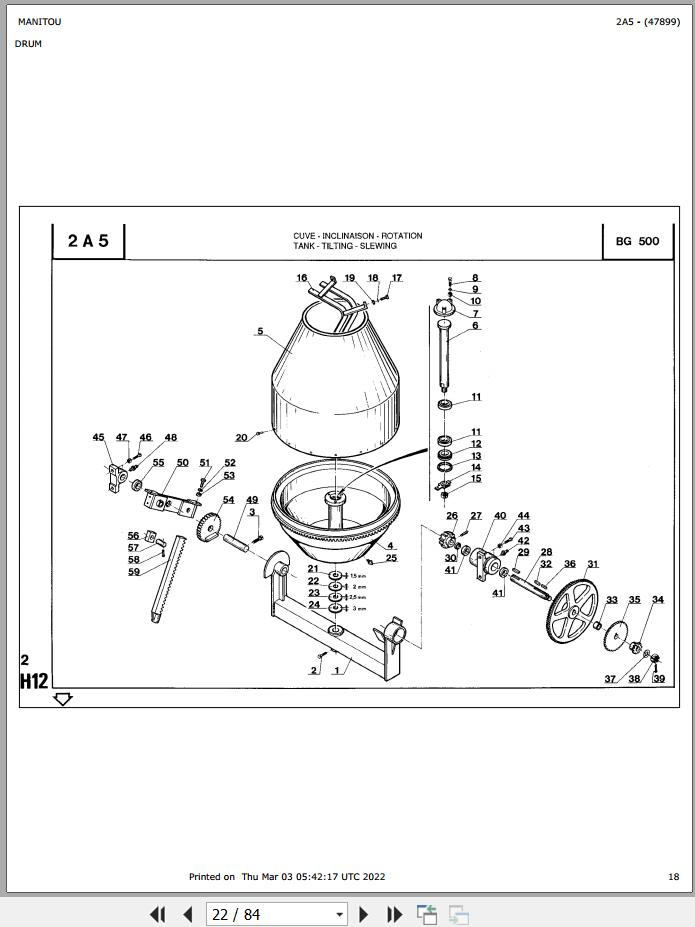 Manitou Concrete Mixer BG 500 MOT TRYPHASE LS 132 S1 Parts Catalog 647899