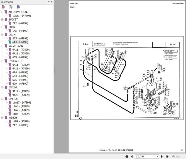Manitou Concrete Mixer BG 500 Parts Catalog 647899