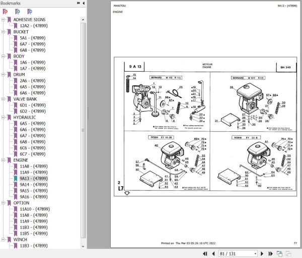 Manitou Concrete Mixer BH 340 MOT HONDA GX 140 Parts Catalog 647899