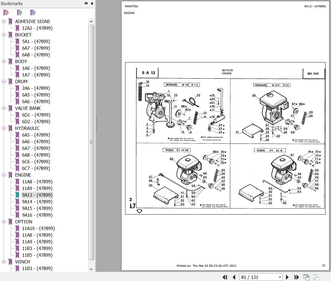 Manitou Concrete Mixer BH 340 MOT ROBIN DY30B Parts Catalog 647899