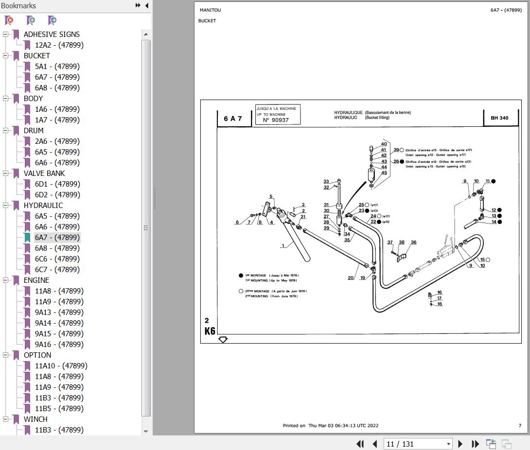 Manitou Concrete Mixer BH 340 MOT ROBIN EH17 Parts Catalog 47899