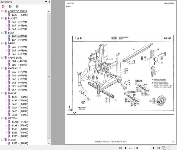 Manitou Concrete Mixer BH 340 MOT ROBIN EH17B Parts Catalog 647899