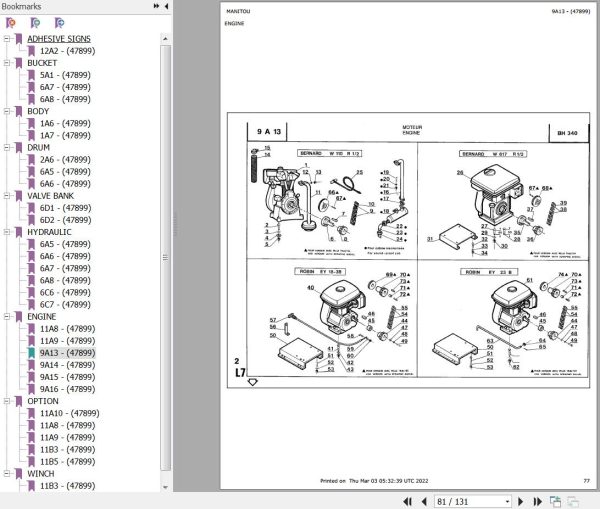 Manitou Concrete Mixer BH 340 MOT TRIPHASE LS100L2 Parts Catalog 647899