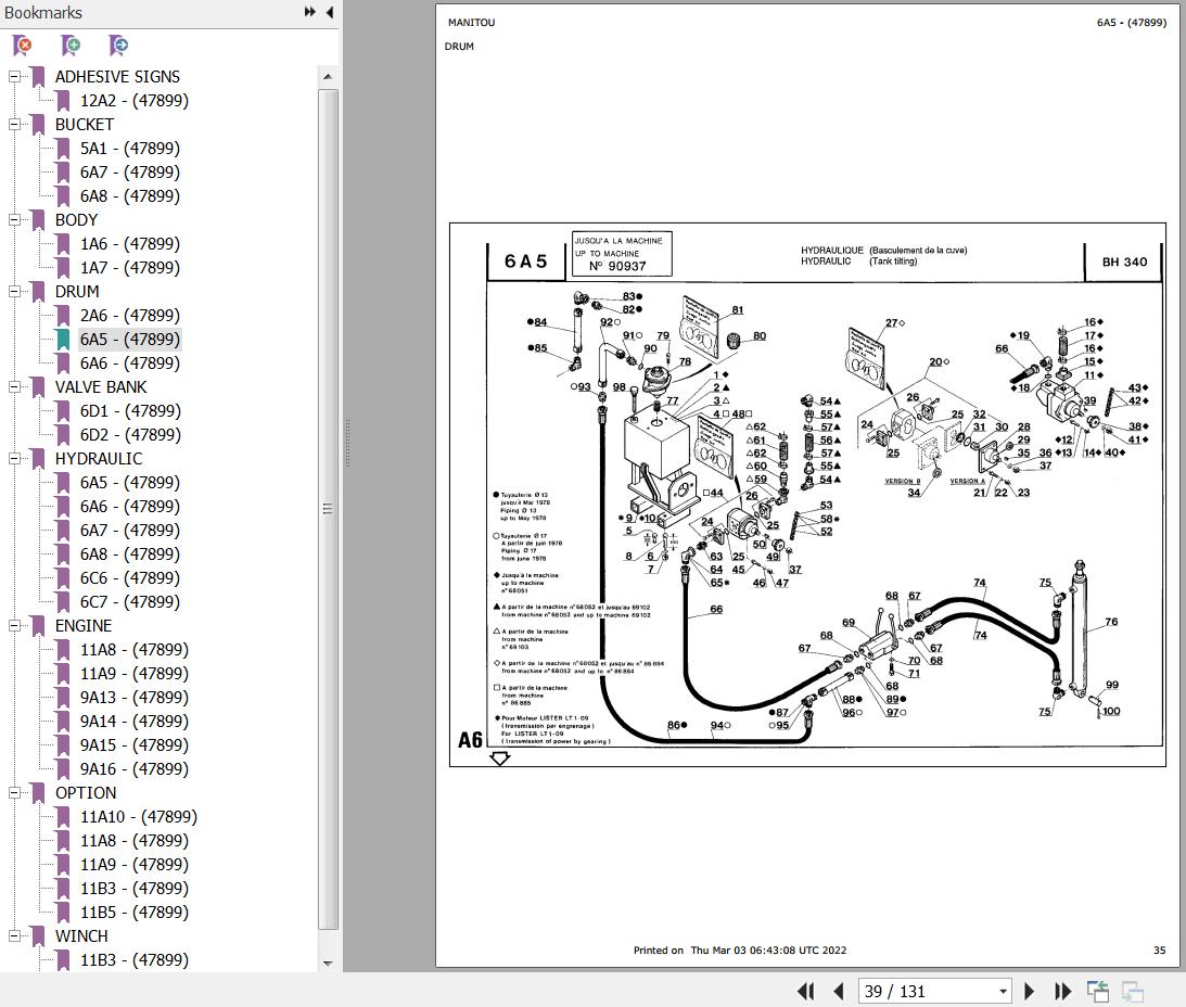 Manitou Concrete Mixer BH 340 Parts Catalog 647899