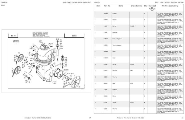 Manitou Concrete Mixer BSI 280 S Parts Catalog 647206 1