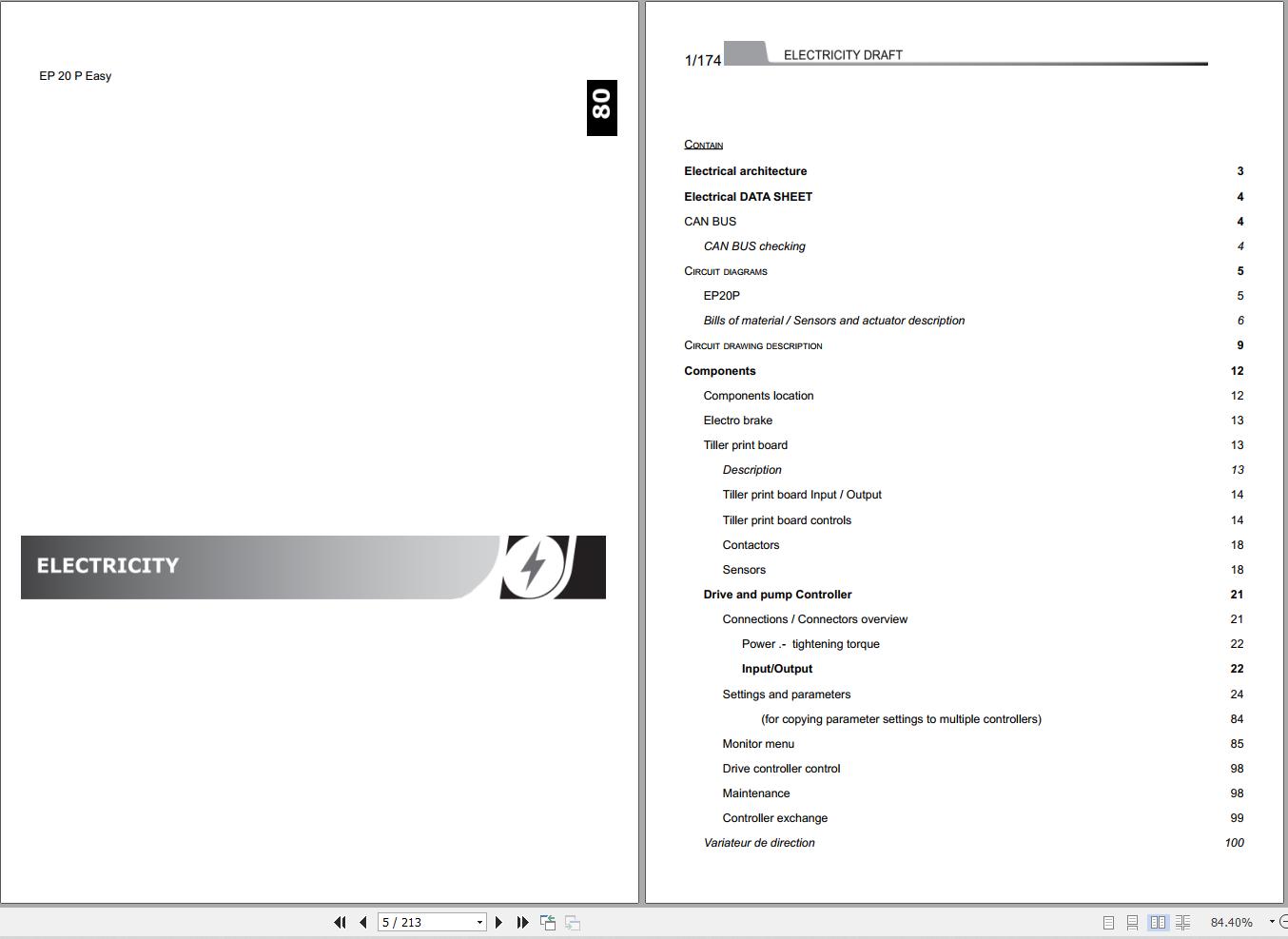 Manitou Forklift EP20P Easy Service Manual 52772348EN