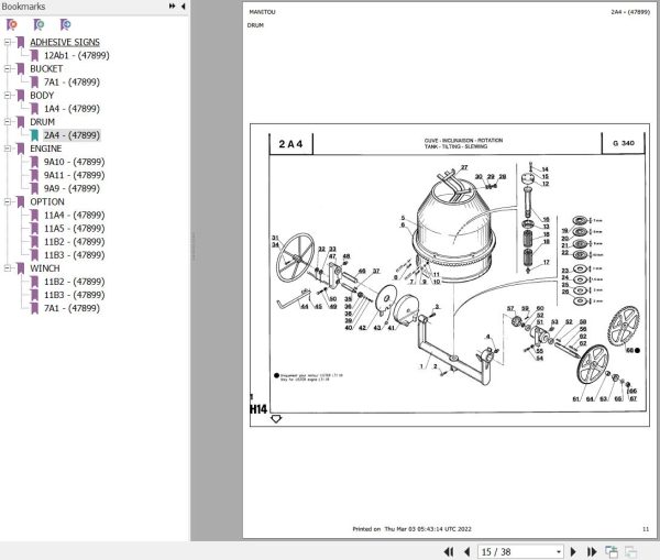 Manitou G 340 Parts Catalog 647899