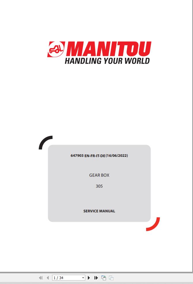 Manitou Gearbox 305 Service Manual 647903