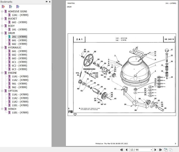 Manitou HE 340 N Parts Catalog 647899