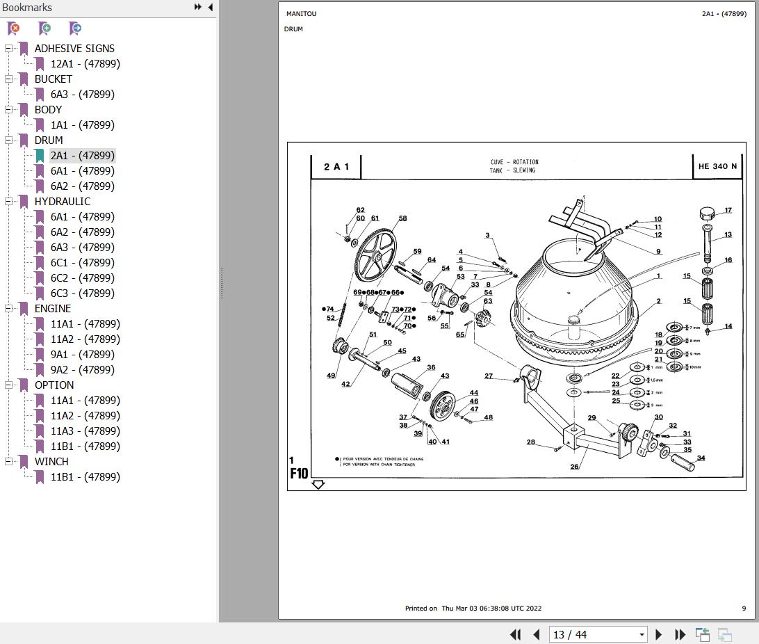 Manitou HE 340 N Parts Catalog 647899