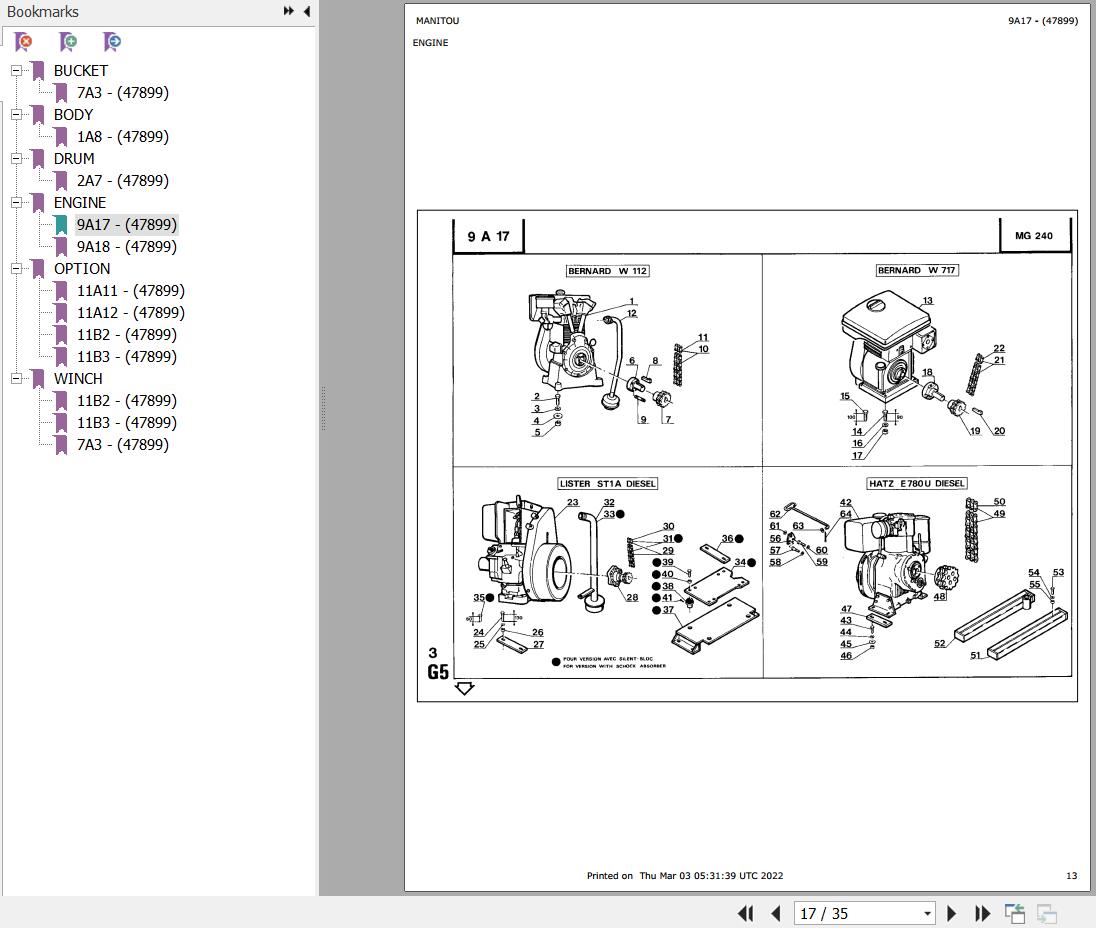 Manitou MG 240 Parts Catalog 674699