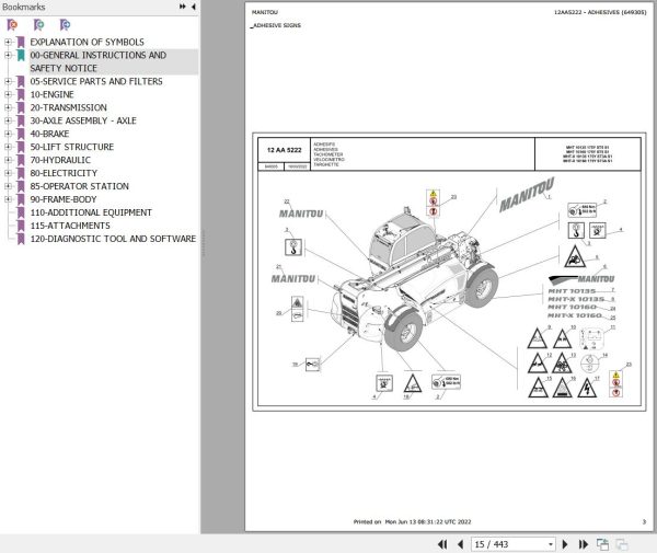 Manitou MHT 10135 175Y ST5 S1 to MHT X 10160 175Y ST3A S1 Parts Catalog 649305