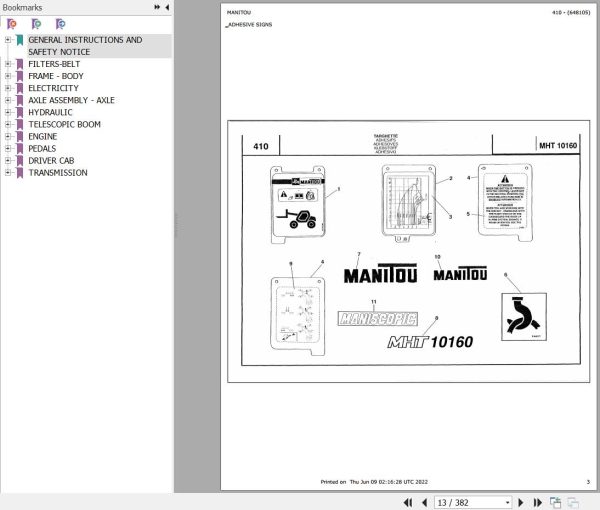 Manitou MHT 10160 L TURBO COMFORT LINE MOTEUR MERCEDES Parts Catalog 648105