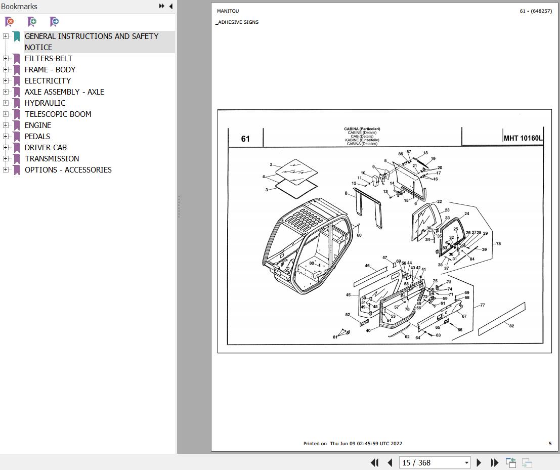 Manitou MHT 10160 L TURBO SERIE M AUSTRALIA MOTEUR MERCEDES E2 Parts Catalog 648257