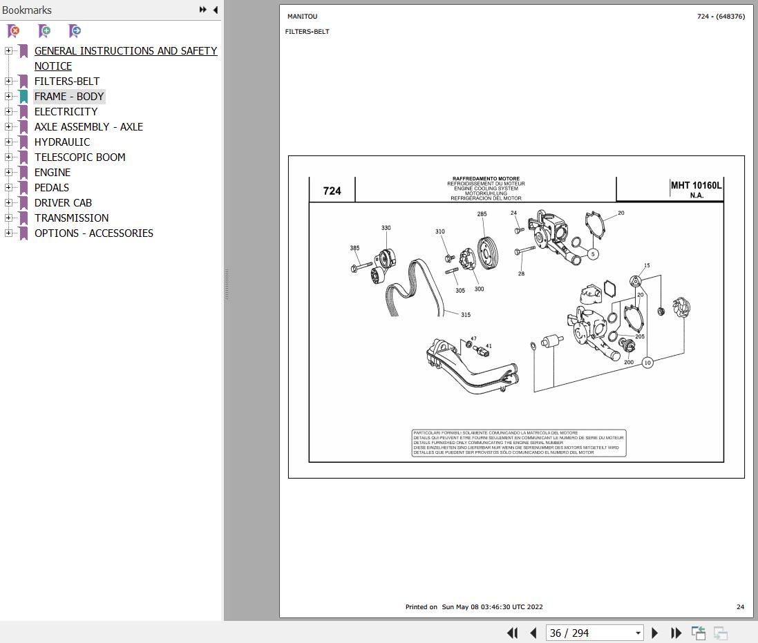 Manitou MHT 10160 TURBO COMFORT LINE MOTEUR MERCEDES N A Parts Catalog 648376