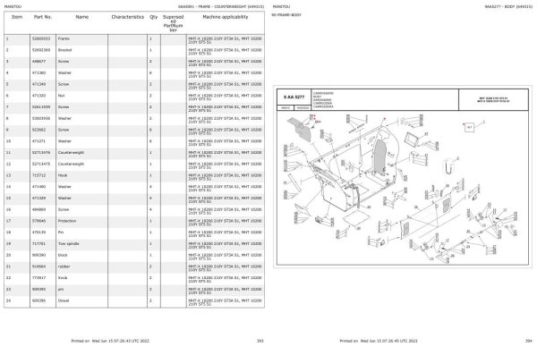 Manitou MHT 10200 210Y ST5 S1 MHT X 10200 210Y ST3A S1 Parts Catalog 649315 1
