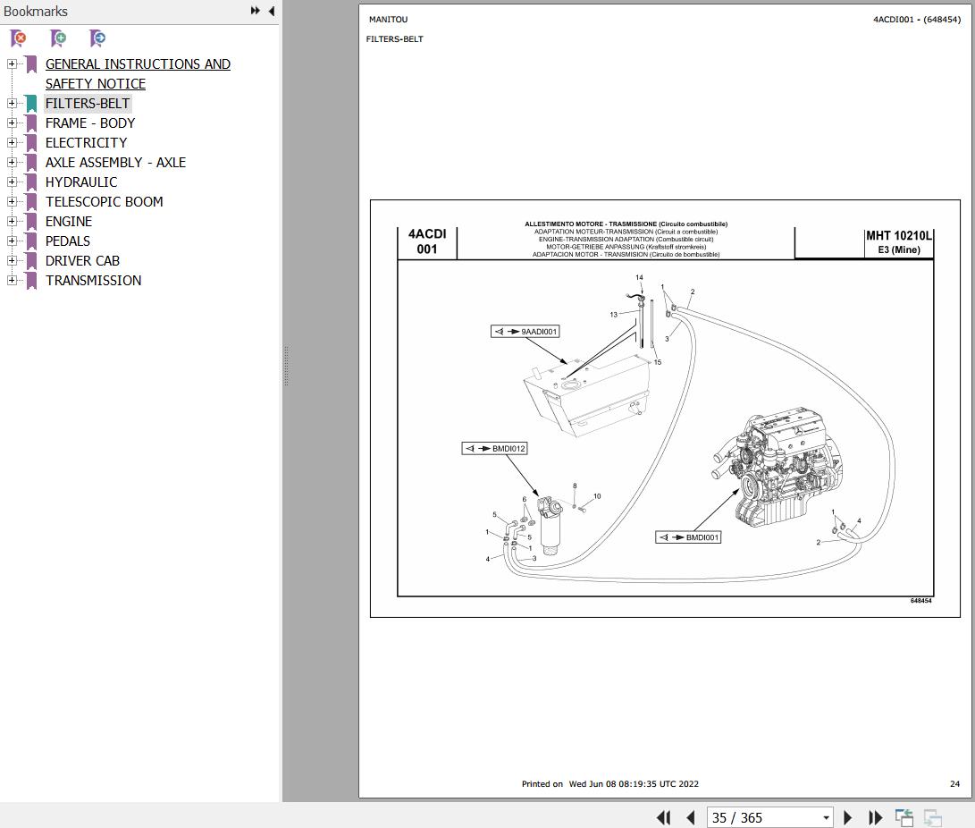 Manitou MHT 10210 L TURBO SERIE M MOTEUR MERCEDES E3 MINE Parts Catalog 648454