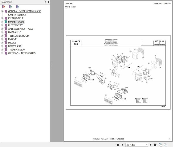 Manitou MHT 10210 L TURBO SERIE M MOTEUR MERCEDES E3 NORVEGIAN ARMY Parts Catalog 648531