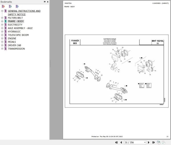Manitou MHT 10210 L TURBO SERIE M MOTEUR MERCEDES E3 Parts Catalog 648427