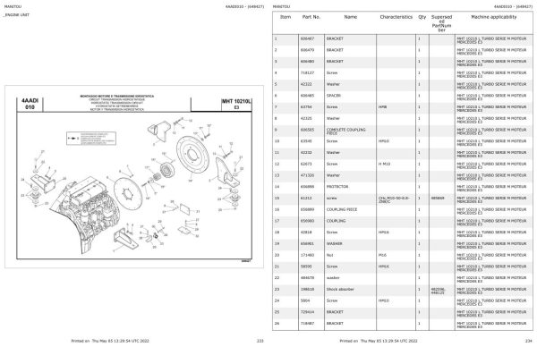 Manitou MHT 10210 L TURBO SERIE M MOTEUR MERCEDES E3 Parts Catalog 648427 1