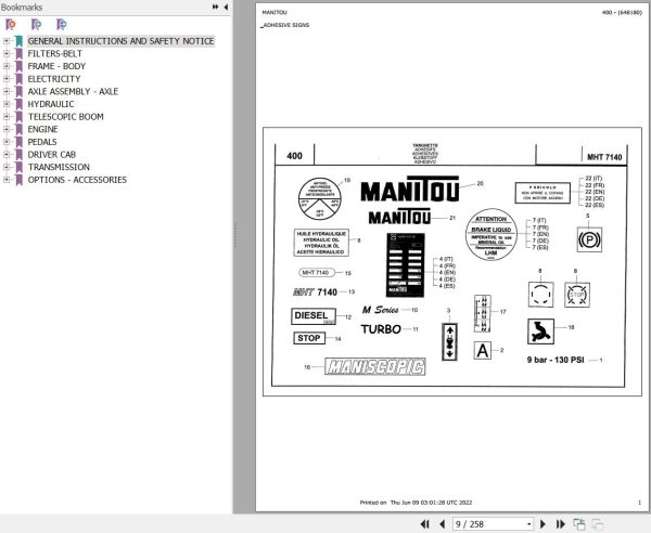 Manitou MHT 7140 TURBO SERIE M AUSTRALIA MOT MERCEDES Parts Catalog 648180
