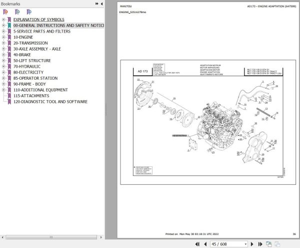 Manitou MLT 635 to MLT 733 105 D ST4 S1 TRACT LSU Parts Catalog 647599