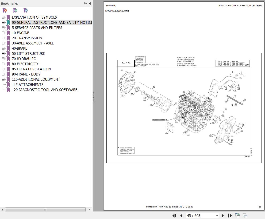 Manitou MLT 635 to MLT 733 105 D ST4 S1 TRACT LSU Parts Catalog 647599