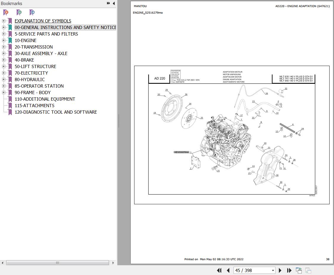 Manitou MLT 635 to MLT 940 140 V PLUS D ST4 S1 Parts Catalog 647621