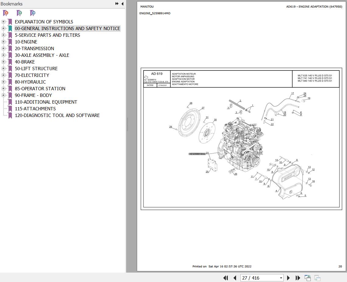Manitou MLT 635 to MLT 940 140 V PLUS D ST5 S1 Parts Catalog 647950