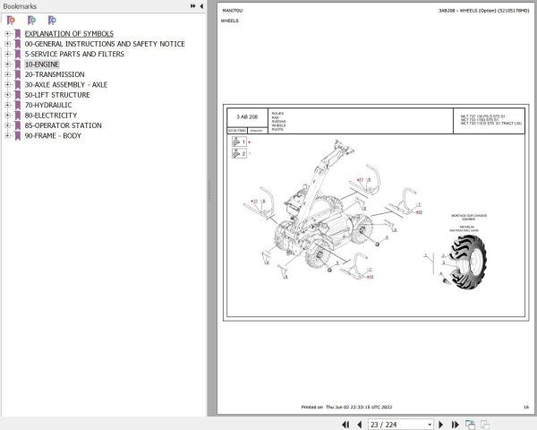 Manitou MLT 733 to MLT 737 130 PS D ST5 S1 Parts Catalog 52103653MO