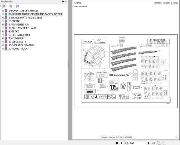 Manitou MLT 840 115 PS JD ST4 S3 MLT 840 1040 145 PS JD ST4 S2 MLT 1040 145 PS L JD ST4 S2 Parts Catalog 647671