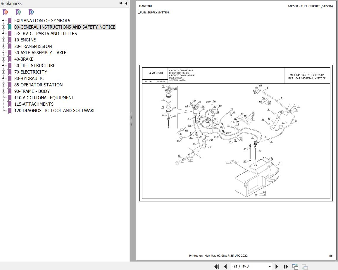 Manitou MLT 841 145 PS Y ST5 S1 MLT 1041 145 PS L Y ST5 S1 Parts Catalog 647796