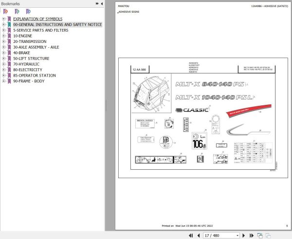 Manitou MLT X 840 140 PS JD ST3A S2 MLT X 1040 140 PS L JD ST3A S2 Parts Catalog 647672