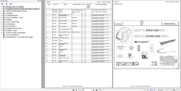 Manitou MLT X 840 to MLT X 1040 140 PS L JD ST3A S1 Parts Catalog 647601