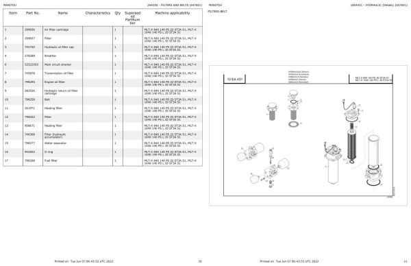 Manitou MLT X 840 to MLT X 1040 140 PS L JD ST3A S1 Parts Catalog 647601 1