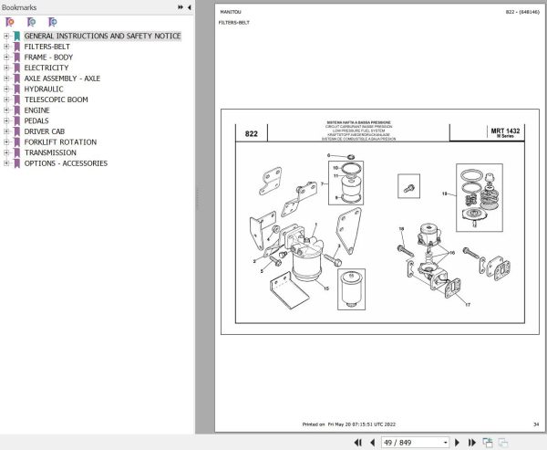 Manitou MRT 1432 TURBO SERIE M 360 MOT 1004 40T Parts Catalog 648146